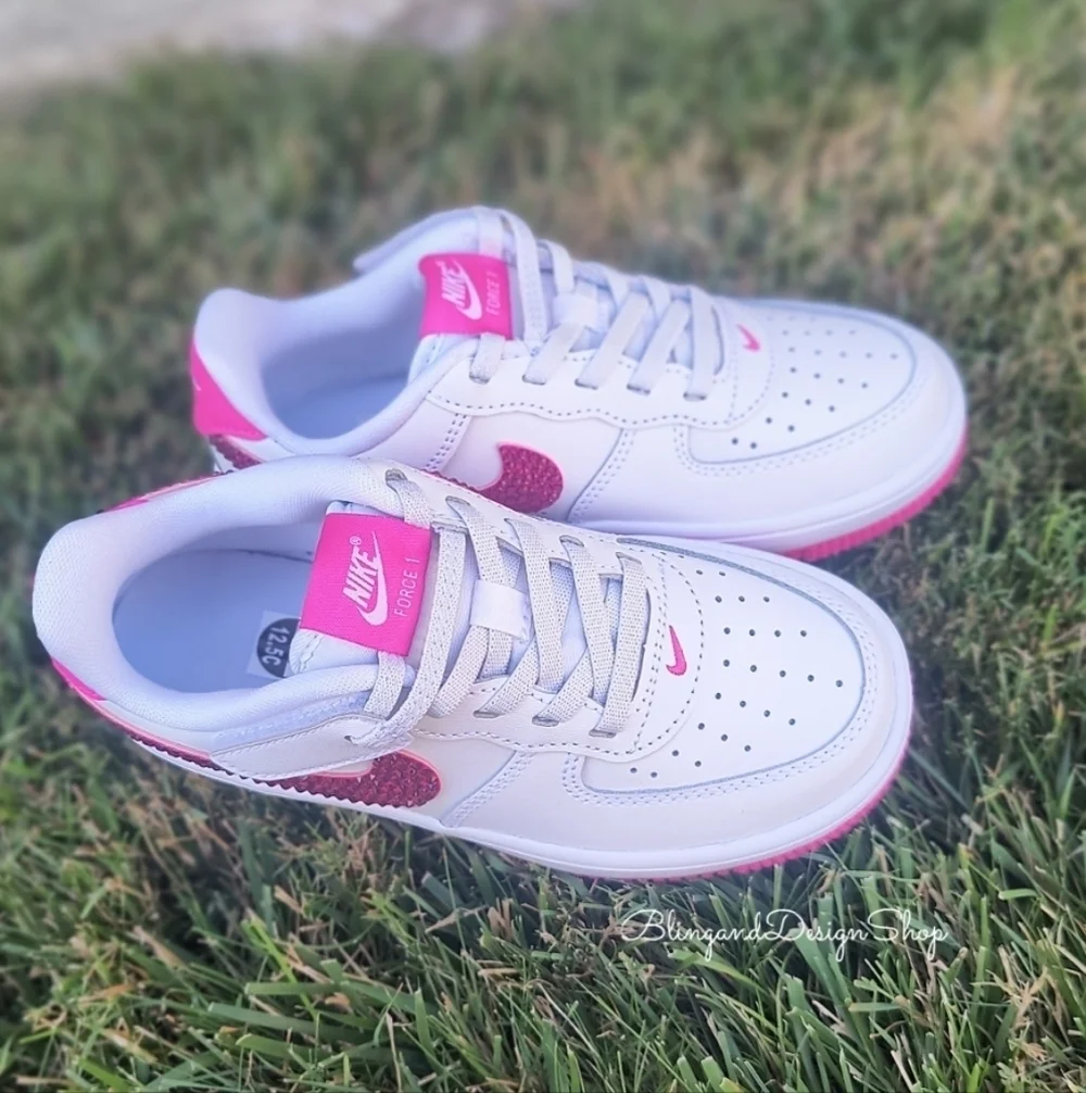 Girls Bling Nike Air Force 1 Low Easy On Personalized Sneakers With Crystals